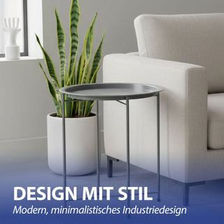 Beistelltisch grau rund Eisen PE PVC 37x42,5cm Ablage Metallgestell rund Industriedesign Tisch Couchtisch Wohnzimmertisch