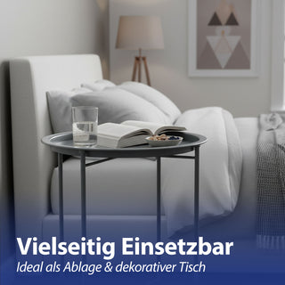 Beistelltisch grau rund Eisen PE PVC 37x42,5cm Ablage Metallgestell rund Industriedesign Tisch Couchtisch Wohnzimmertisch