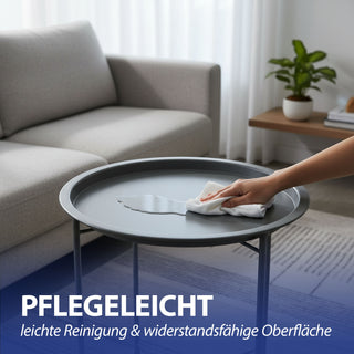 Beistelltisch grau rund Eisen PE PVC 37x42,5cm Ablage Metallgestell rund Industriedesign Tisch Couchtisch Wohnzimmertisch