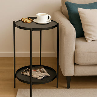 Beistelltisch 'Double' schwarz Eisen 28x48cm 2 Ablagen Metallgestell rund Industriedesign Tisch Couchtisch Wohnzimmertisch