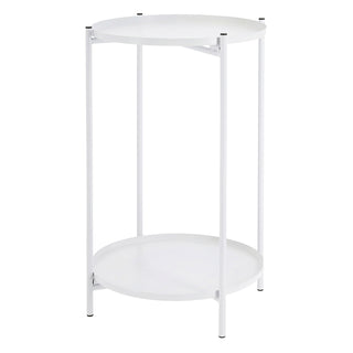 Beistelltisch 'Double' weiß Eisen 28x48cm 2 Ablagen Metallgestell rund Industriedesign Tisch Couchtisch Wohnzimmertisch