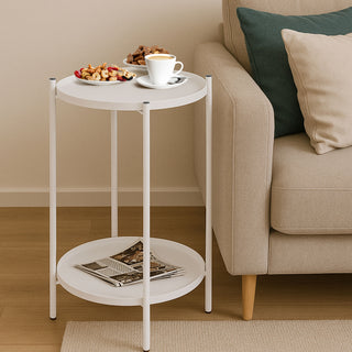Beistelltisch 'Double' weiß Eisen 28x48cm 2 Ablagen Metallgestell rund Industriedesign Tisch Couchtisch Wohnzimmertisch