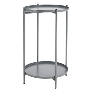 Beistelltisch 'Double' grau Eisen 28x48cm 2 Ablagen Metallgestell rund Industriedesign Tisch Couchtisch Wohnzimmertisch