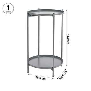 Beistelltisch 'Double' grau Eisen 28x48cm 2 Ablagen Metallgestell rund Industriedesign Tisch Couchtisch Wohnzimmertisch