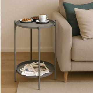 Beistelltisch 'Double' grau Eisen 28x48cm 2 Ablagen Metallgestell rund Industriedesign Tisch Couchtisch Wohnzimmertisch