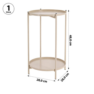 Beistelltisch 'Double' taupe Eisen 28x48cm 2 Ablagen Metallgestell rund Industriedesign Tisch Couchtisch Wohnzimmertisch