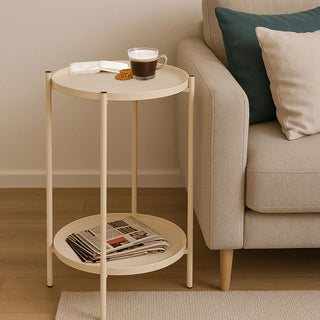 Beistelltisch 'Double' taupe Eisen 28x48cm 2 Ablagen Metallgestell rund Industriedesign Tisch Couchtisch Wohnzimmertisch