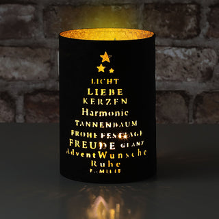 Windlicht Weihnachten 3er Set 3 Größen Eisen schwarz gold gestanzte Schrift Tannenbaum Weihnachtsdekoration Kerze Teelicht