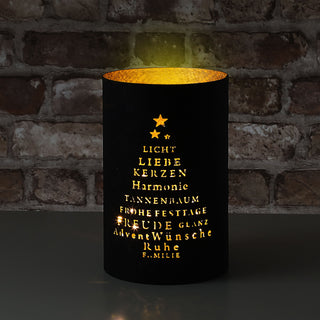 Windlicht Weihnachten 3er Set 3 Größen Eisen schwarz gold gestanzte Schrift Tannenbaum Weihnachtsdekoration Kerze Teelicht