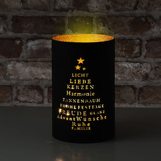 Windlicht Weihnachten 3er Set 3 Größen Eisen schwarz gold gestanzte Schrift Tannenbaum Weihnachtsdekoration Kerze Teelicht
