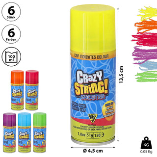 Luftschlangenspray 6er Set 100ml 51g 6 Farben rot blau pink gelb grün lila Party Schaum Partydekoration Schaum bunt