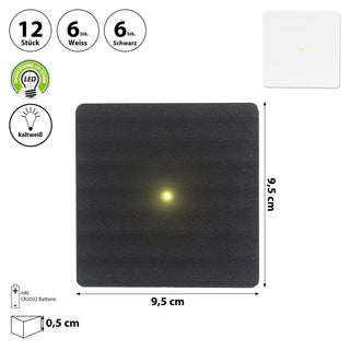 LED Glasuntersetzer 12er Set 6xSchwarz 6xWeiß 9,5x9,5cm kaltweiß beleuchtet Glas Untersetzer Getränkeglas Tischdekoration