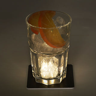 LED Glasuntersetzer 12er Set 6xSchwarz 6xWeiß 9,5x9,5cm kaltweiß beleuchtet Glas Untersetzer Getränkeglas Tischdekoration