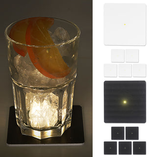 LED Glasuntersetzer 12er Set 6xSchwarz 6xWeiß 9,5x9,5cm kaltweiß beleuchtet Glas Untersetzer Getränkeglas Tischdekoration