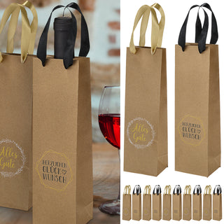 Flaschentüte 'Glückwünsche' 2 Motive 12er Set 10x35x8cm Papier 160gsm naturfarben Geschenkverpackung Tüte Flaschentasche