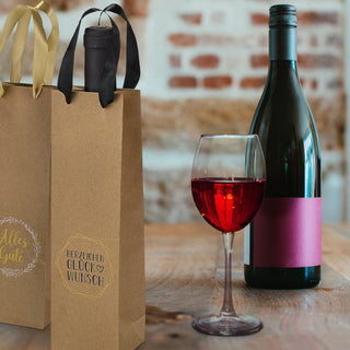 Flaschentüte 'Glückwünsche' 2 Motive 12er Set 10x35x8cm Papier 160gsm naturfarben Geschenkverpackung Tüte Flaschentasche