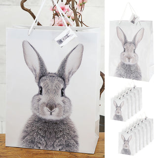 Geschenktüte Hase 12er Set 25x33x12cm Papier 128g/m² weiß matt beidseitig bedruckt Ostern Tüte Henkel Geschenkanhänger