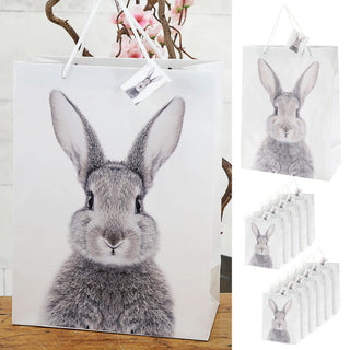Geschenktüte Hase 12er Set 25x33x12cm Papier 128g/m² weiß matt beidseitig bedruckt Ostern Tüte Henkel Geschenkanhänger