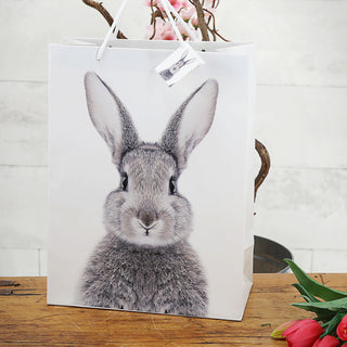 Geschenktüte Hase 12er Set 25x33x12cm Papier 128g/m² weiß matt beidseitig bedruckt Ostern Tüte Henkel Geschenkanhänger