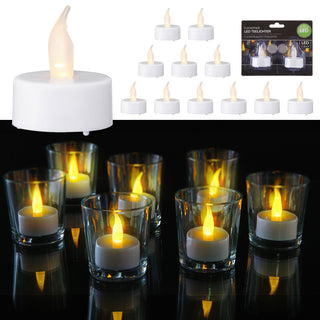 LED Teelicht 12er Set flackernd Ø4xH4,5cm Kunststoff weiß Kerzen Teelichter flammenlos batteriebetrieben