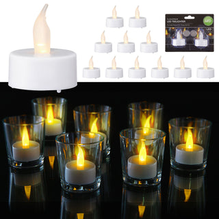 LED Teelicht 12er Set flackernd Ø4xH4,5cm Kunststoff weiß Kerzen Teelichter flammenlos batteriebetrieben