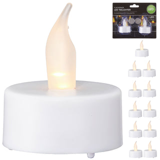 LED Teelicht 12er Set flackernd Ø4xH4,5cm Kunststoff weiß Kerzen Teelichter flammenlos batteriebetrieben