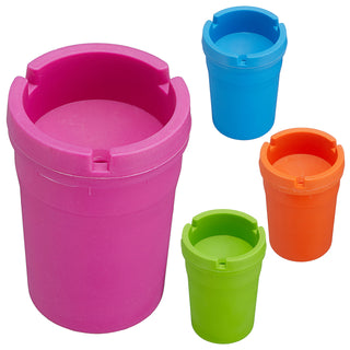 4/12x Reiseaschenbecher Set 8x11x8cm grün pink blau orange Kunststoff Deckel abnehmbar Tischaschenbecher Ascher