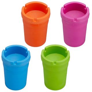4/12x Reiseaschenbecher Set 8x11x8cm grün pink blau orange Kunststoff Deckel abnehmbar Tischaschenbecher Ascher