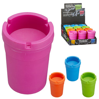 4/12x Reiseaschenbecher Set 8x11x8cm grün pink blau orange Kunststoff Deckel abnehmbar Tischaschenbecher Ascher