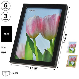 Bilderrahmen 6er Set je 2x schwarz weiß braun 11,5x16,5x1,5cm MDF Glas Bildgröße 10x15cm Rahmen Fotorahmen zum Stellen oder Hängen