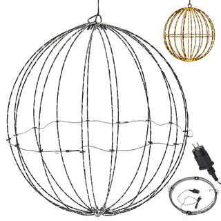 LED Kugel zum Aufhängen schwarz 272 LEDs warmweiß Ø50cm Eisen Kunststoff Timer Zuleitung 5m Weihnachtsbeleuchtung Leuchtkugel IP44 Gartendekoration