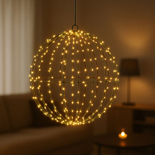 LED Kugel zum Aufhängen schwarz 272 LEDs warmweiß Ø50cm Eisen Kunststoff Timer Zuleitung 5m Weihnachtsbeleuchtung Leuchtkugel IP44 Gartendekoration