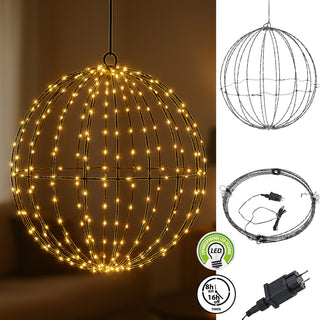 LED Kugel zum Aufhängen schwarz 272 LEDs warmweiß Ø50cm Eisen Kunststoff Timer Zuleitung 5m Weihnachtsbeleuchtung Leuchtkugel IP44 Gartendekoration
