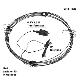 LED Kugel zum Aufhängen schwarz 272 LEDs warmweiß Ø50cm Eisen Kunststoff Timer Zuleitung 5m Weihnachtsbeleuchtung Leuchtkugel IP44 Gartendekoration