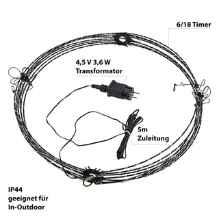LED Kugel zum Aufhängen schwarz 272 LEDs warmweiß Ø50cm Eisen Kunststoff Timer Zuleitung 5m Weihnachtsbeleuchtung Leuchtkugel IP44 Gartendekoration