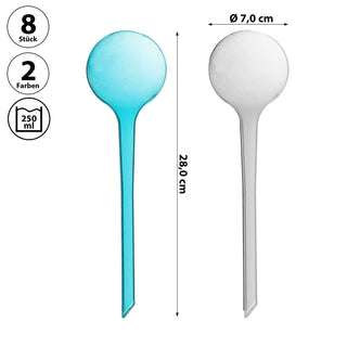 Bewässerungskugel 8er Set 7x28cm Kunststoff blau weiß transparent Bewässerungssystem Durstkugel Wasserspender