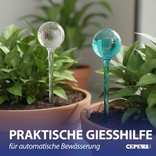 Bewässerungskugel 8er Set 7x28cm Kunststoff blau weiß transparent Bewässerungssystem Durstkugel Wasserspender