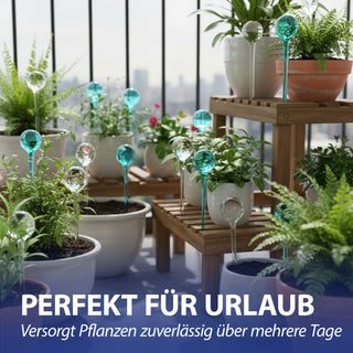 Bewässerungskugel 8er Set 7x28cm Kunststoff blau weiß transparent Bewässerungssystem Durstkugel Wasserspender