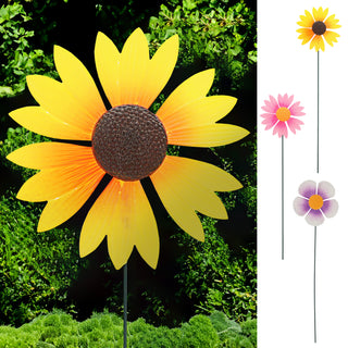 Windrad Blume 6er Set 3 Motive 13x46x4cm Kunststoff Eisen gelb pink lila Beetstecker Windspiel Gartendekoration