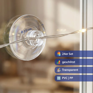Saughaken 24er Set geschlitzt PVC PP Ø2cm transparent Fensterhaken Saugnäpfe Haken ohne Bohren rückstandlos wiederverwendbar