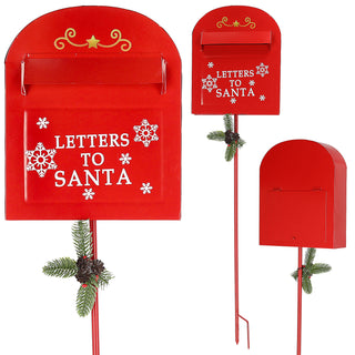 Briefkasten 'Letters to Santa' Weihnachtspost Gartenstecker 23x91x7cm Metall rot Stecker mit Erdspieß Weihnachtsdekoration