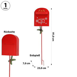 Briefkasten 'Letters to Santa' Weihnachtspost Gartenstecker 23x91x7cm Metall rot Stecker mit Erdspieß Weihnachtsdekoration