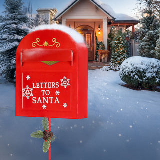 Briefkasten 'Letters to Santa' Weihnachtspost Gartenstecker 23x91x7cm Metall rot Stecker mit Erdspieß Weihnachtsdekoration