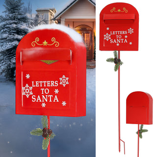 Briefkasten 'Letters to Santa' Weihnachtspost Gartenstecker 23x91x7cm Metall rot Stecker mit Erdspieß Weihnachtsdekoration