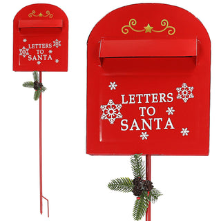 Briefkasten 'Letters to Santa' Weihnachtspost Gartenstecker 23x91x7cm Metall rot Stecker mit Erdspieß Weihnachtsdekoration