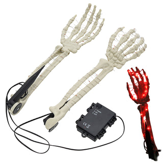 LED Skelett Hände Erdspieß 8x36cm Plastik 50 Leds rot leuchtend Timerfunktion Knochenhand Horrordekoration Outdoor
