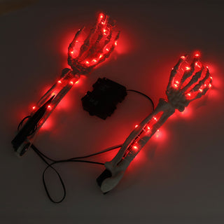LED Skelett Hände Erdspieß 8x36cm Plastik 50 Leds rot leuchtend Timerfunktion Knochenhand Horrordekoration Outdoor