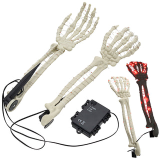 LED Skelett Hände Erdspieß 8x36cm Plastik 50 Leds rot leuchtend Timerfunktion Knochenhand Horrordekoration Outdoor