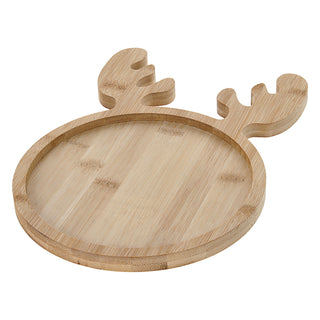 Dekotablett Rentier 20x28cm Bambus naturfarben Motivtablett Tablett Servierplatte Holztablett Weihnachtsdeko Rentierkopf