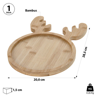 Dekotablett Rentier 20x28cm Bambus naturfarben Motivtablett Tablett Servierplatte Holztablett Weihnachtsdeko Rentierkopf